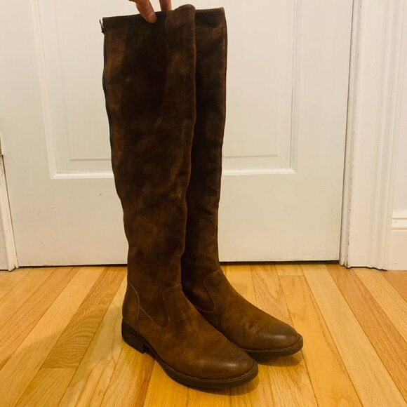 BORN WOMEN'S BORMAN BOOTS ROUND TOE Nubuck Brown Knee-High Riding Boots NEW - Picture 3 of 13